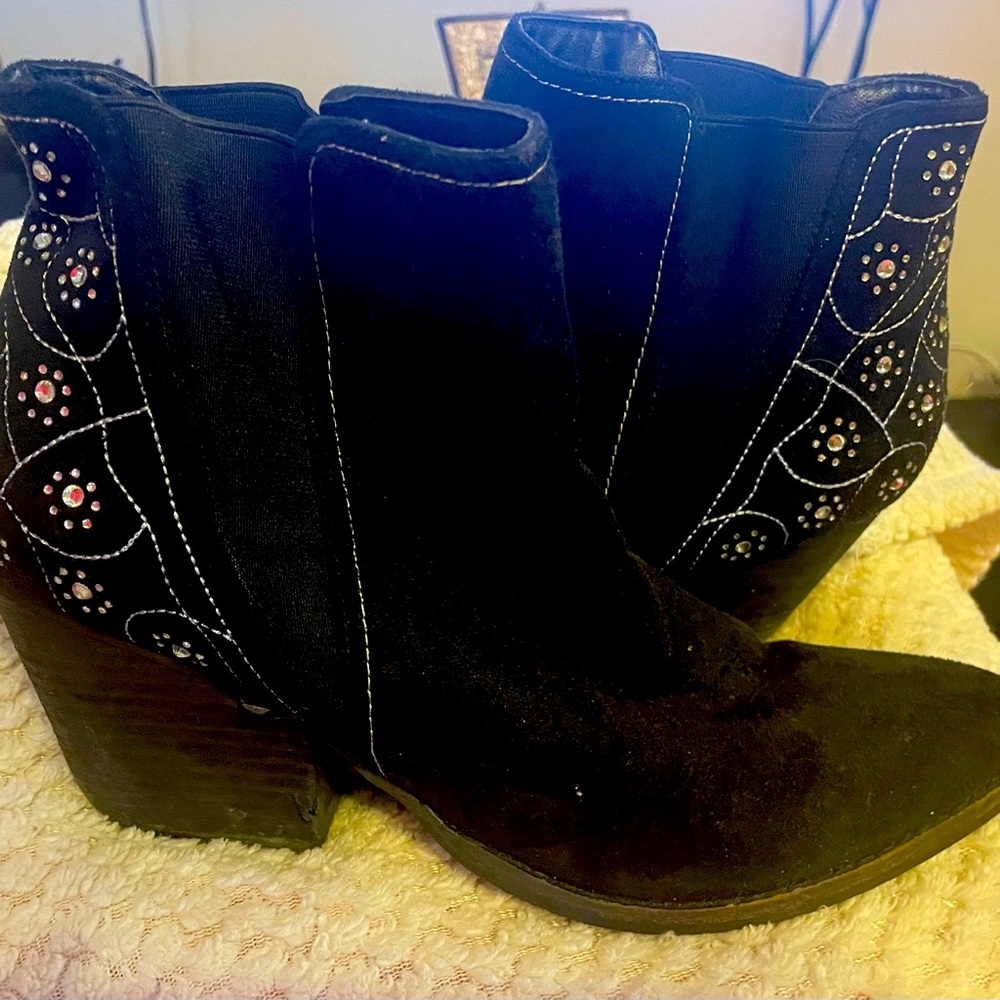 Black rhinestone booties